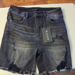 Risen Women's Black Distressed Jean Shorts